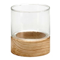 Glas-Kerzenhalter mit Holzsockel von 10 x 11 cm - Geschenkdekor