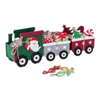 Weihnachtsmannzug mit 27 cm großen Filzwagen mit Süßigkeiten