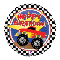 Monster Truck Happy Birthday runder Ballon 46 cm - Grabo