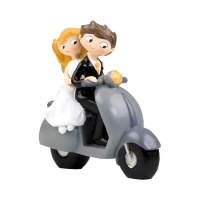 Figur für Hochzeitstorte von Braut und Bräutigam auf Motorroller 17 cm