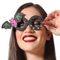 Halloweenbrille mit schwarzem Glitzer