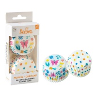 Weiße Cupcake-Kapseln mit Schmetterlingen und bunten Tupfen - Decora - 36 Stück