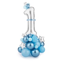 Nummer 1 blauer Ballonstrauß - PartyDeco - 50 Stk.