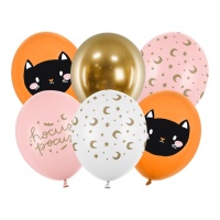 Hokuspokus Halloween Latexballons mit Katze 30 cm - PartyDeco - 6 Stück