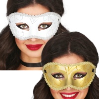 Venezianische Maske mit goldenem oder weißem Glitter - 1 Stück