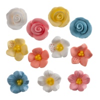 Assortierte Blumen und Rosen Zuckerfiguren 2 cm - Dekora - 128 Stück