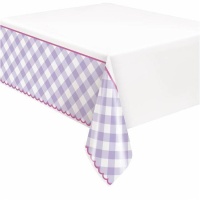 Lila und weiß karierte Tischdecke 1,37 x 2,13 m