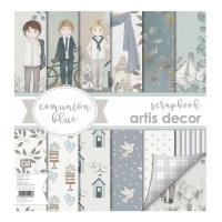 Scrapbooking Kit Papiere, Block und Holzstanzungen Kommunion Blau - Artis Dekor