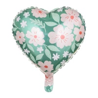 Ballon mit Blumenherz 45 cm - Partydeco