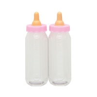 Dekorative rosa Plastik-Babyflasche 13 x 4 cm - 2 Stück