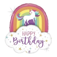 Happy Birthday Regenbogen Einhorn Luftballon 89 cm - Grabo