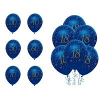 Marineblaue und goldene Latexballons mit Zahlen 30cm - Creative Party - 6 Stück