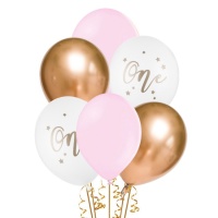 Erster Geburtstag Mädchen Latex-Ballons 30 cm - PartyDeco - 6 Stück