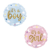 It's a boy - It's a girl runder Ballon 19 x 19 cm - Grabo