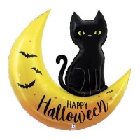 Happy Halloween Katze und Mond Luftballon 77 x 77 cm - Grabo