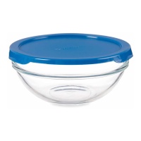 595 ml runder Glas-Tupper mit blauem Deckel