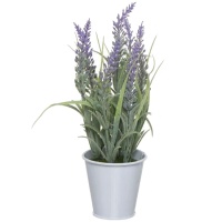 Künstliche Lavendel und Blätter Pflanze mit weißem Topf 8 x 25 cm