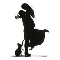 Figur für Hochzeitstorte Silhouette Braut und Bräutigam mit Katze von 18 cm