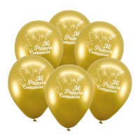 Meine Erstkommunion goldene Latex-Ballons mit Taube 23 cm - 6 Stück