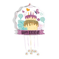 Happy Birthday Piñata mit Kuchen und Glitzer 35 x 36 cm