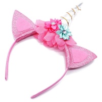 Fuchsia Einhorn Stirnband mit Blumen