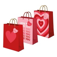 Love you Geschenktasche 26 x 10 x 32 cm rot und rosa - 1 Stk.