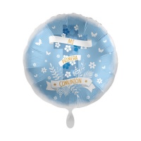 Blauer Kommunionsballon mit Schmetterlingen von 43 cm