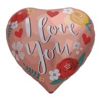 I Love You Herz Ballon mit Blumen 45 cm