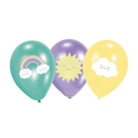 Regenbogen-Wolken Latex-Ballons 27,5 cm - Amscan - 6 Stk.