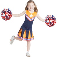 Blaues und oranges Cheerleader Kostüm für Mädchen