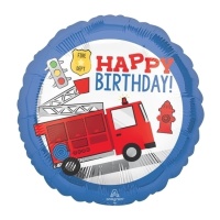 Feuerwehrauto 43cm rund Happy Birthday Ballon - Anagramm