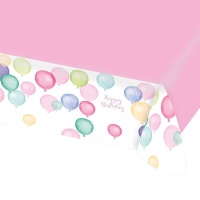 Happy Birthday Tischtuch rosa mit Luftballons 1,75 x 1,15 m