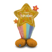 Stern und Regenbogen Ballon mit Happy Birthday Basis 71 x 125 cm - Grabo