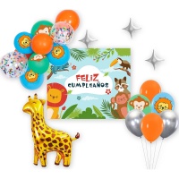 Kit de globos con cartel de Animales de Safari - 20 unidades