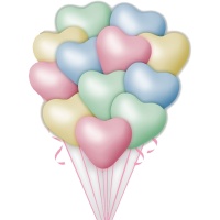 Globos de látex de corazón de colores pastel - 12 unidades