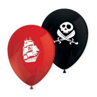 28cm rote und schwarze Piraten-Latexballons - 8 Stück