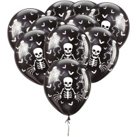 30cm schwarze Skelett-Halloween-Latexballons - 10 Stk.